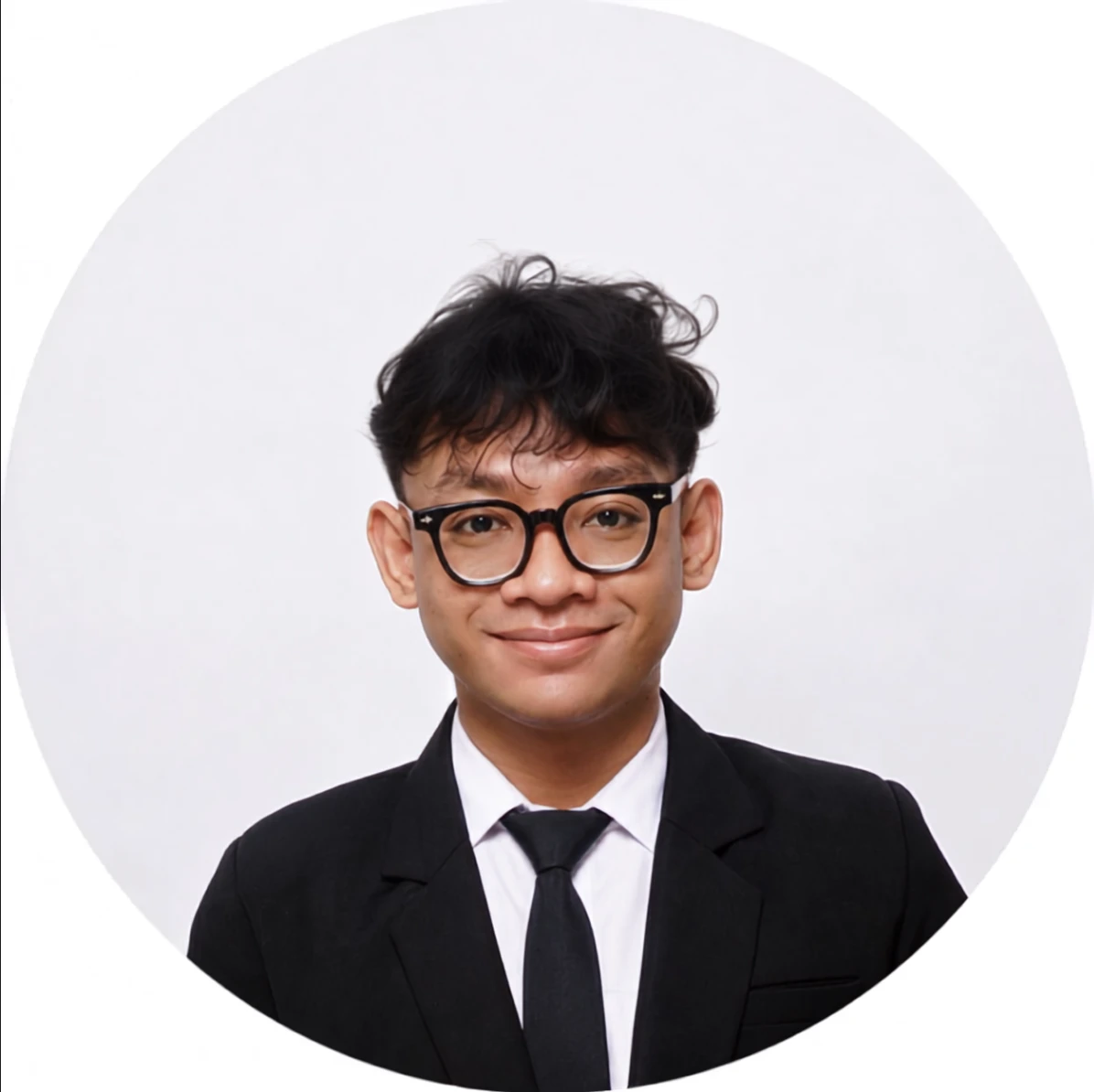 Reza Nafi Rizqi Musyaffa, wearing a black suit and glasses